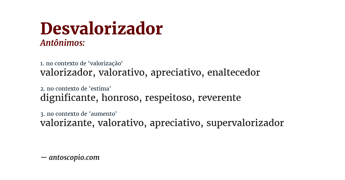 Antônimo de desvalorizador