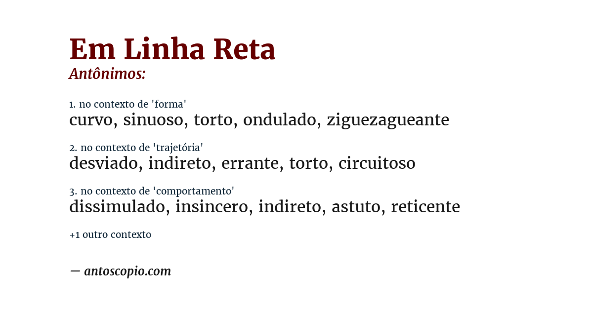 Antônimo de em linha reta
