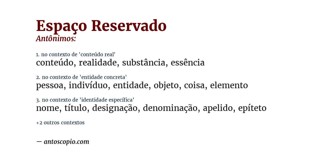 Antônimo de espaço reservado