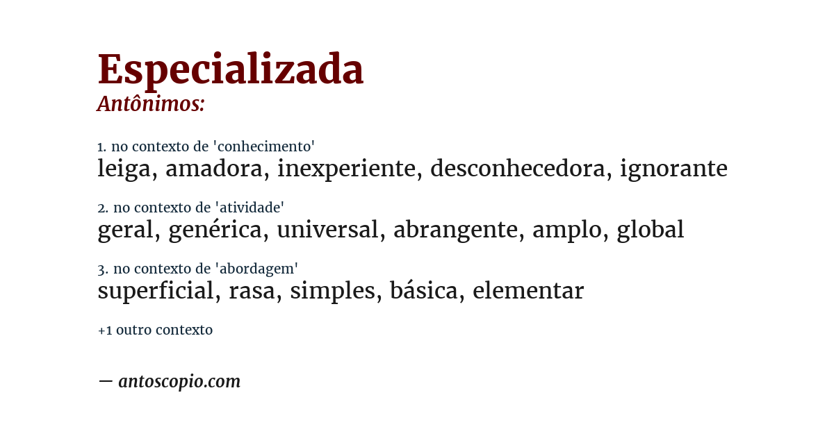 Antônimo de especializada