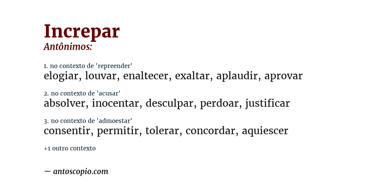 Antônimo de increpar