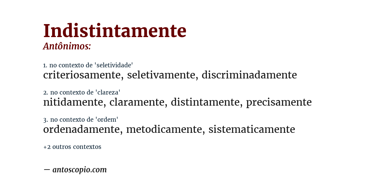 Antônimo de indistintamente