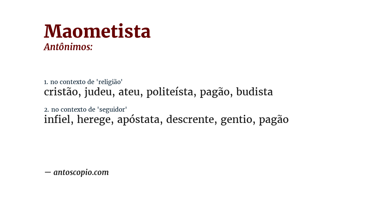 Antônimo de maometista