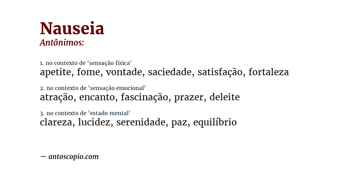 Antônimo de nauseia