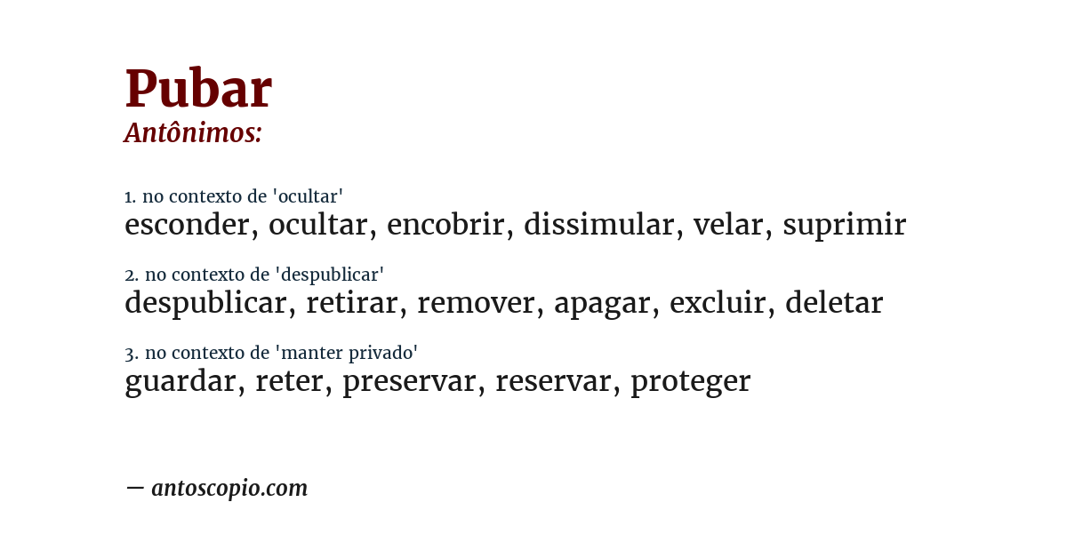 Antônimo de pubar