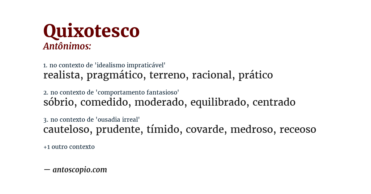 Antônimo de quixotesco