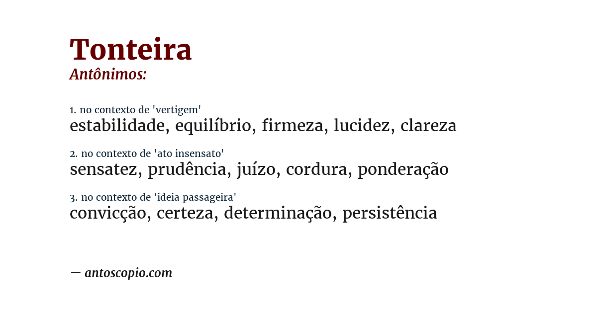 Antônimo de tonteira