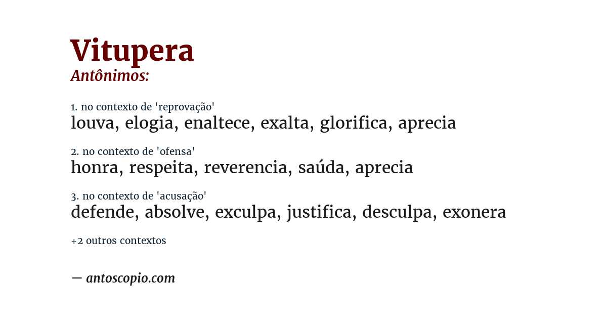 Antônimo de vitupera