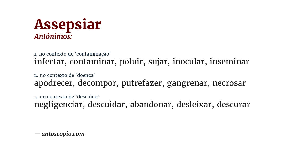 Antônimo de assepsiar