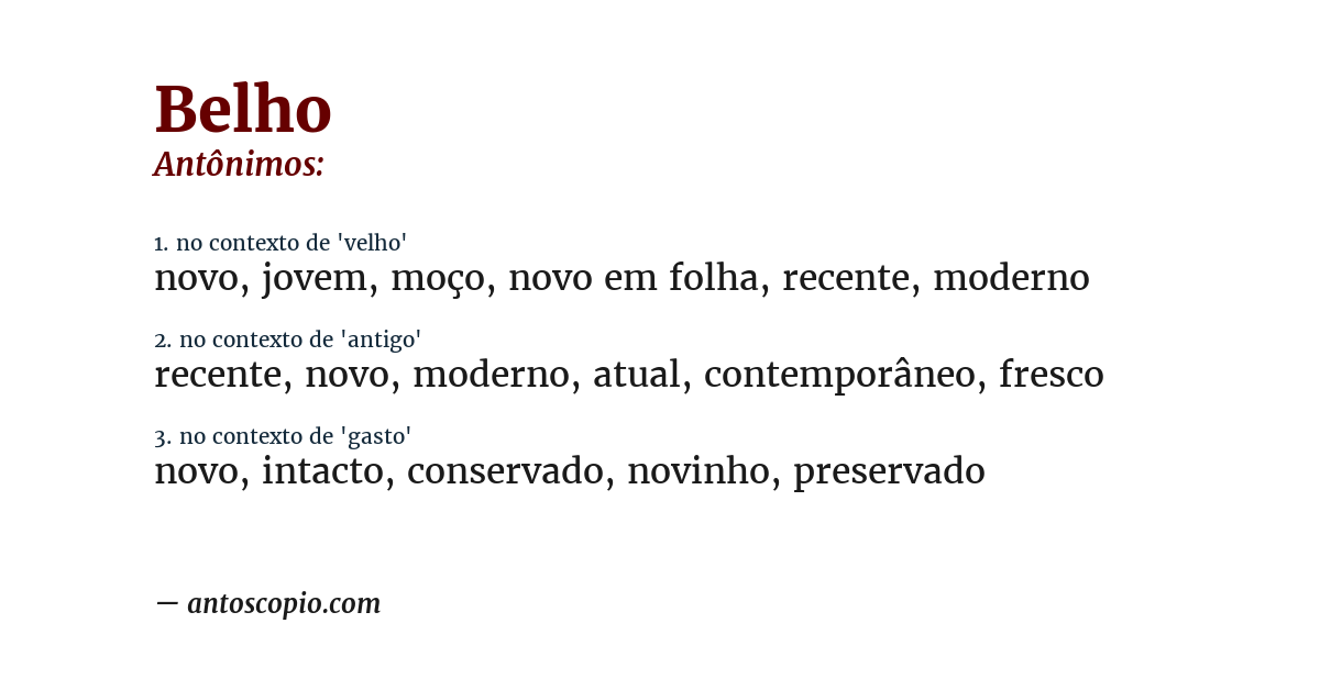 Antônimo de belho