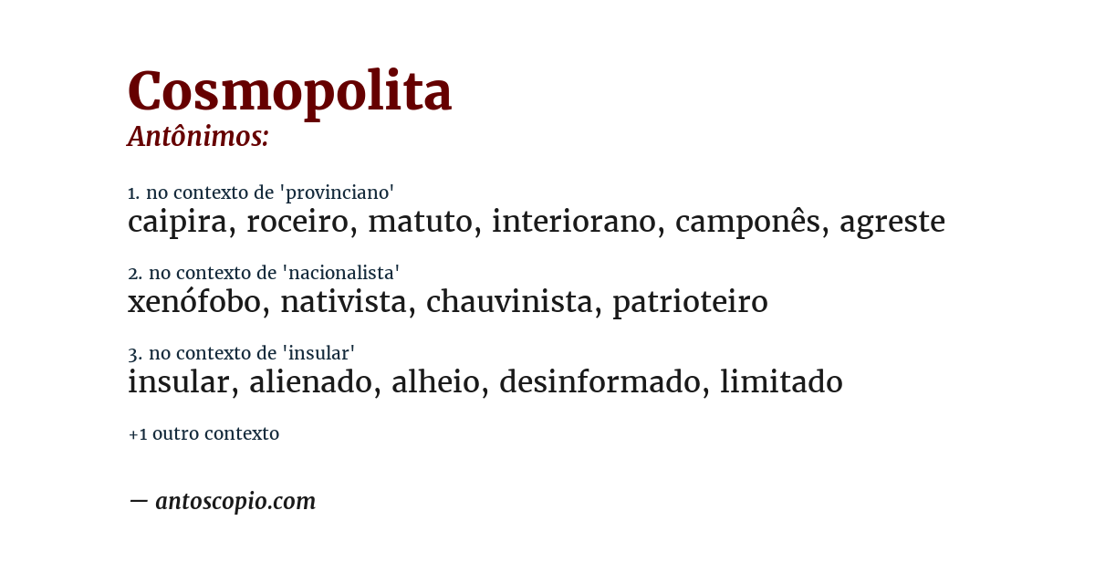 Antônimo de cosmopolita