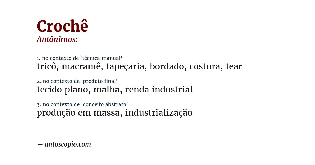 Antônimo de crochê