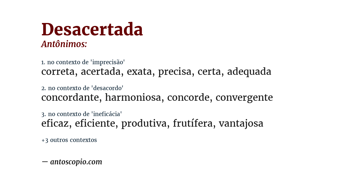Antônimo de desacertada