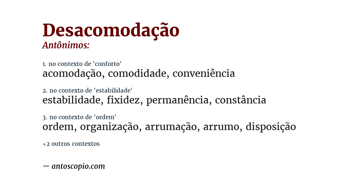 Antônimo de desacomodação