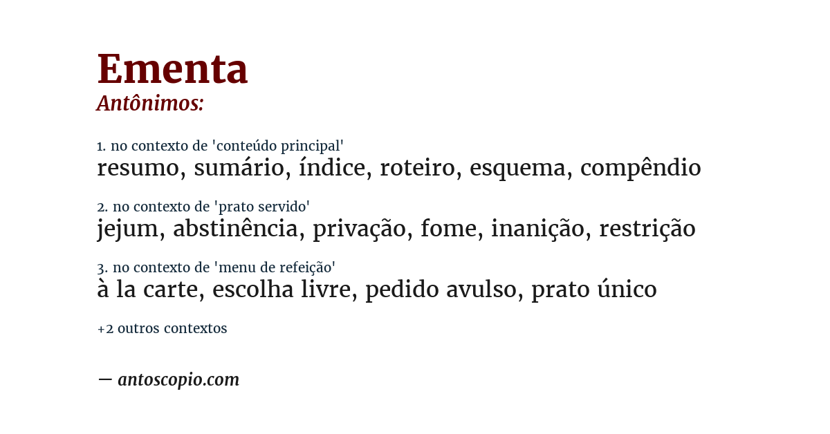 Antônimo de ementa