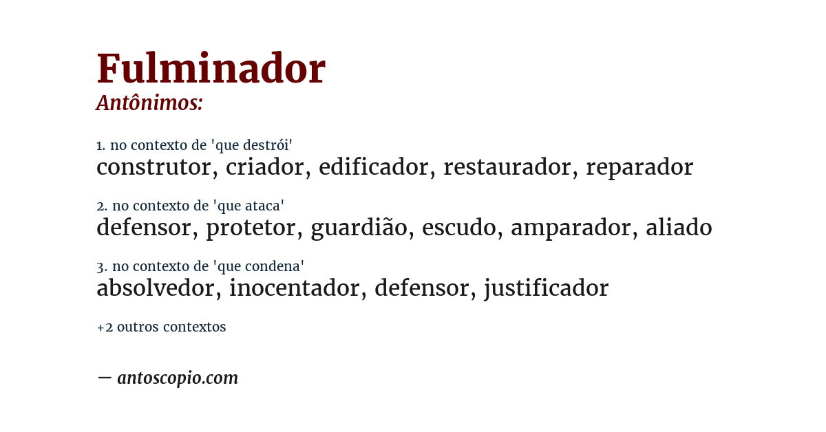 Antônimo de fulminador