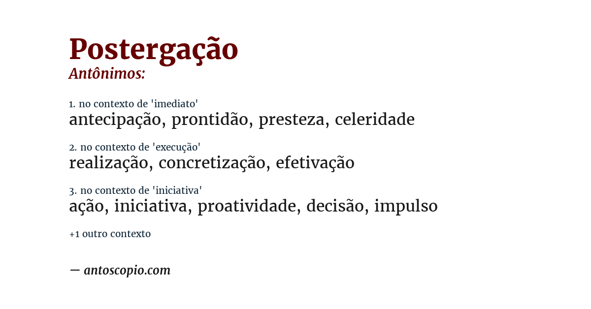 Antônimo de postergação