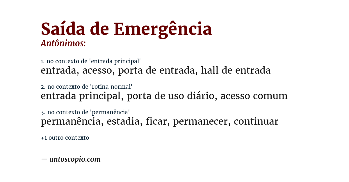 Antônimo de saída de emergência