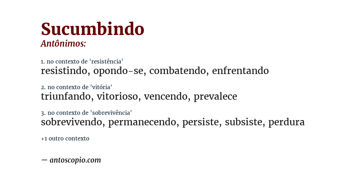 Antônimo de sucumbindo