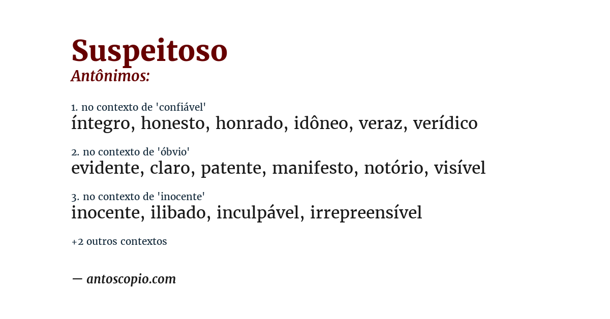 Antônimo de suspeitoso