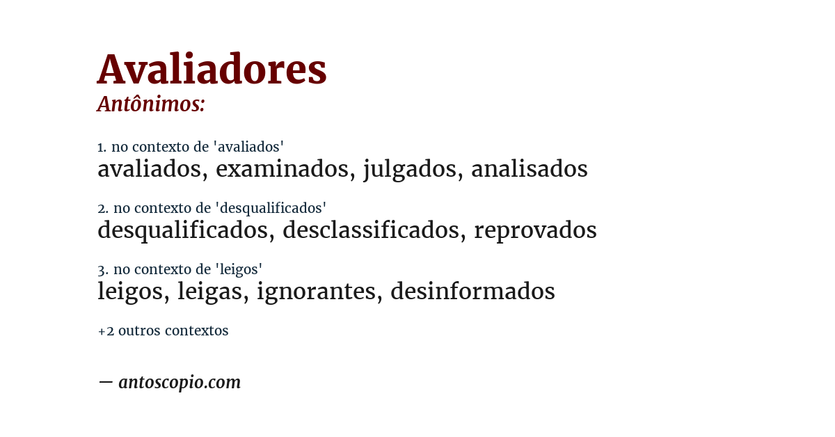 Antônimo de avaliadores