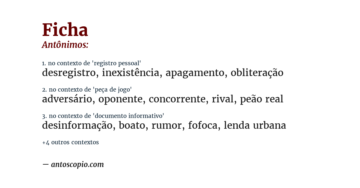 Antônimo de ficha