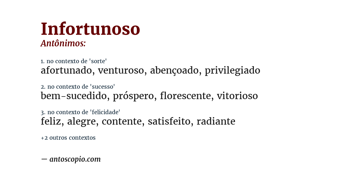 Antônimo de infortunoso