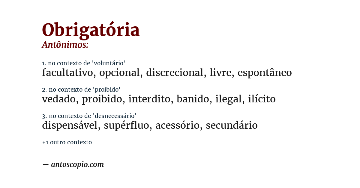 Antônimo de obrigatória