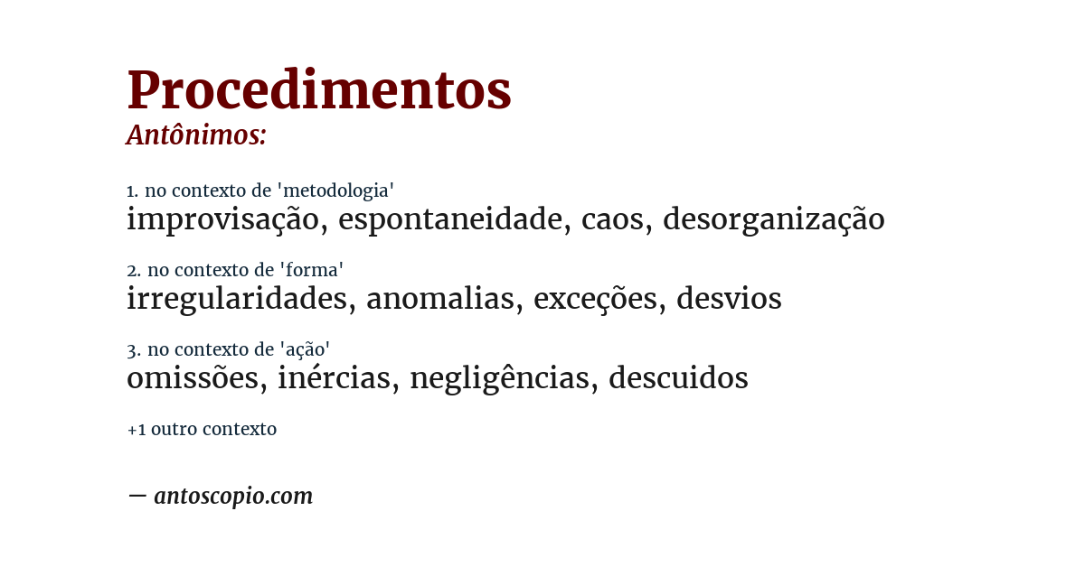 Antônimo de procedimentos