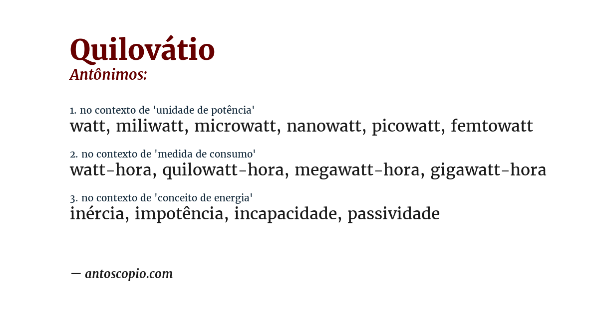 Antônimo de quilovátio