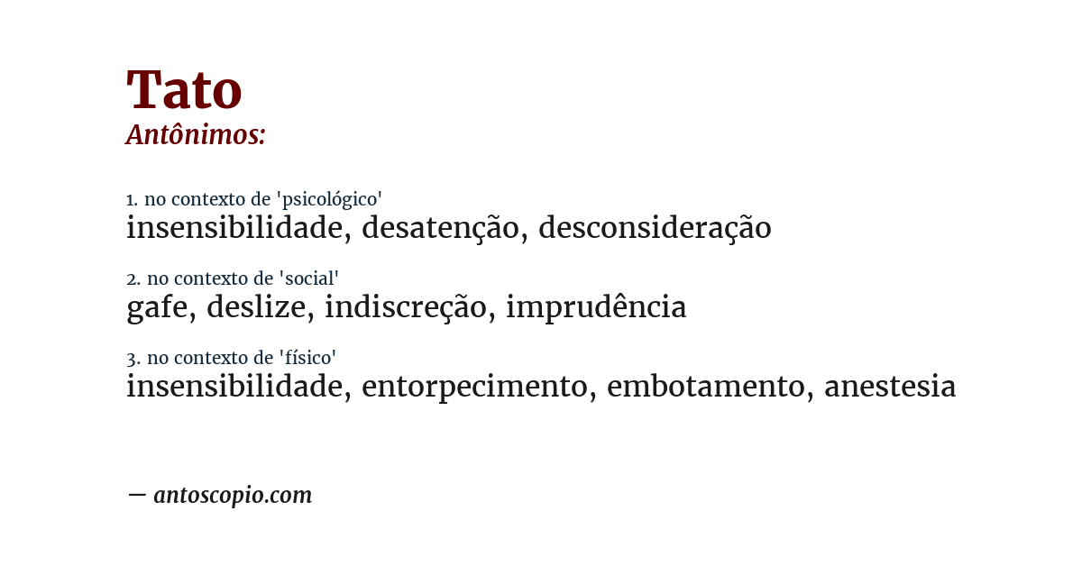 Antônimo de tato