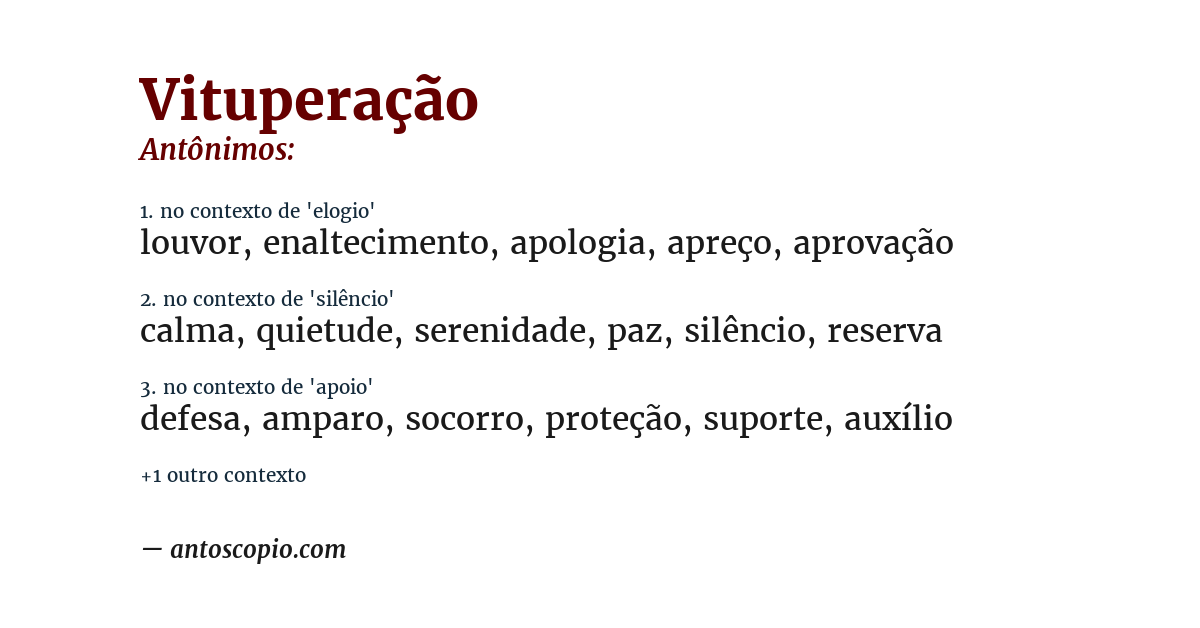 Antônimo de vituperação