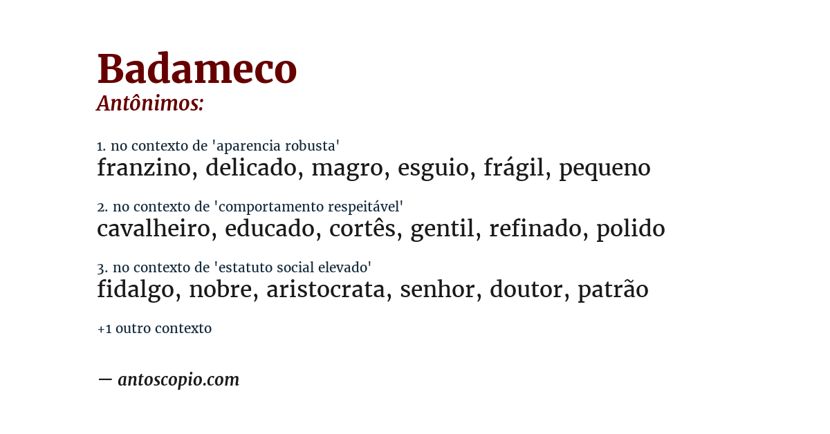 Antônimo de badameco