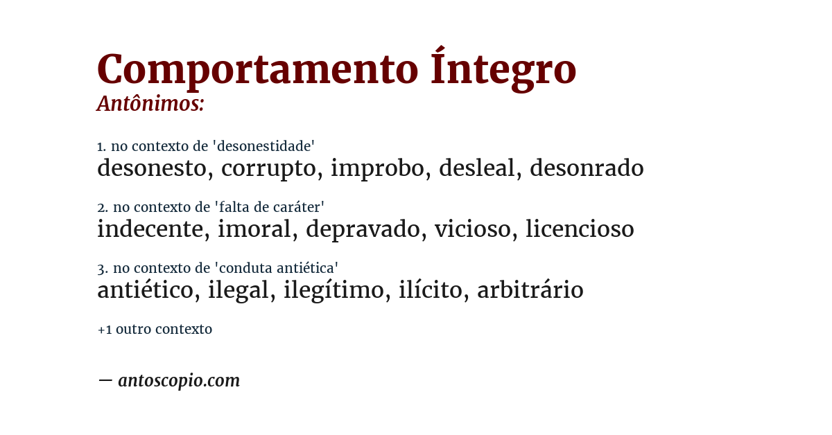 Antônimo de comportamento íntegro