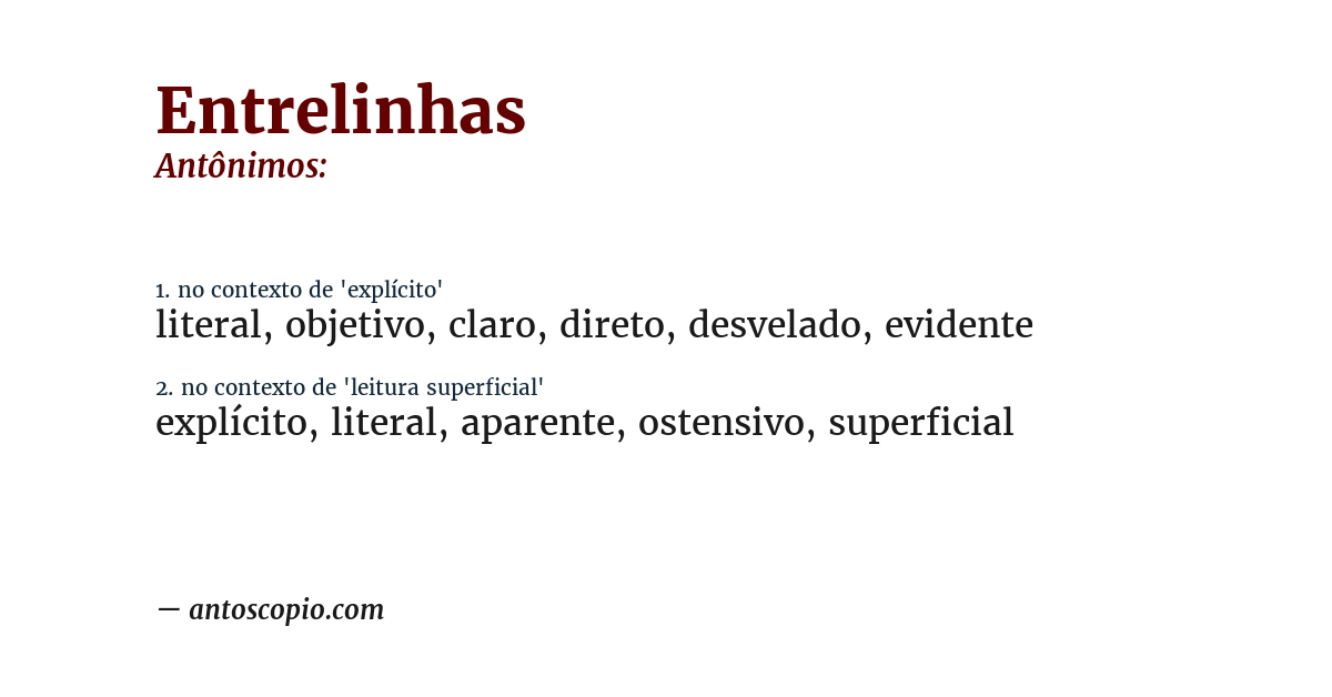 Antônimo de entrelinhas