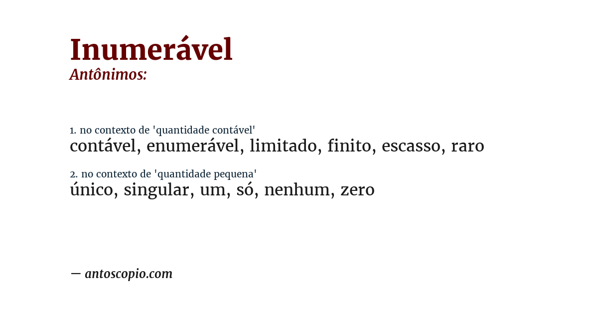 Antônimo de inumerável
