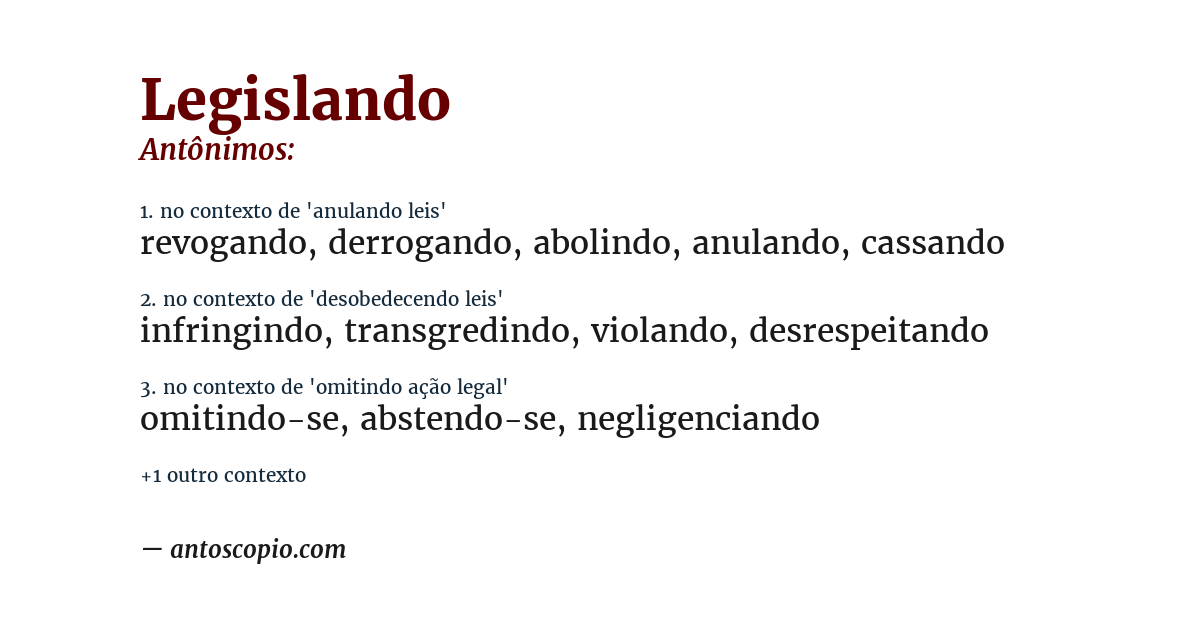 Antônimo de legislando