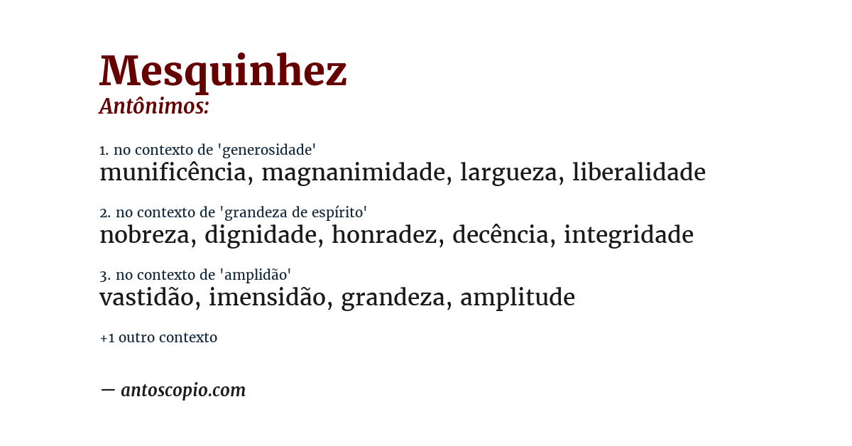 Antônimo de mesquinhez