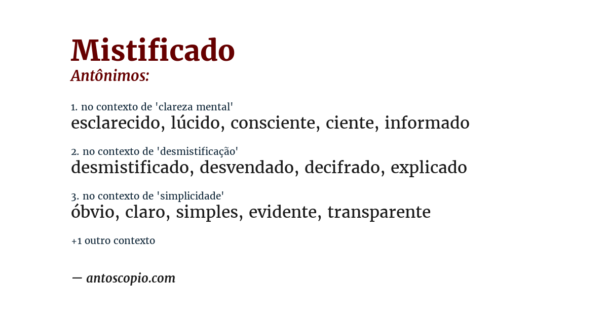 Antônimo de mistificado