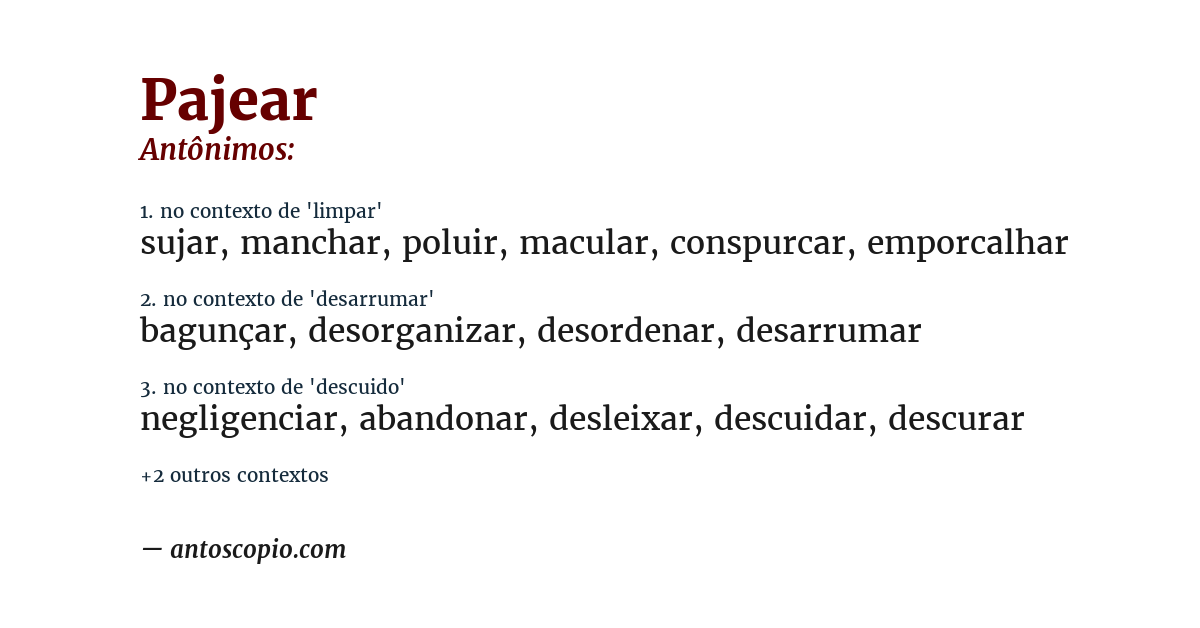 Antônimo de pajear