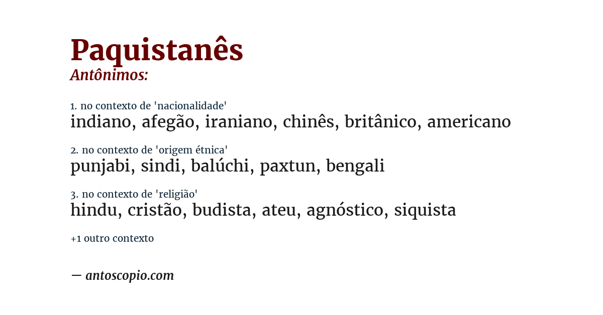 Antônimo de paquistanês