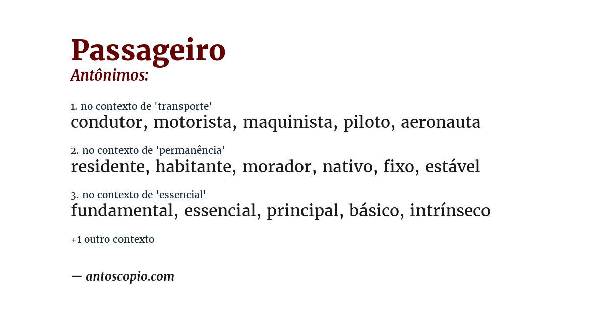 Antônimo de passageiro