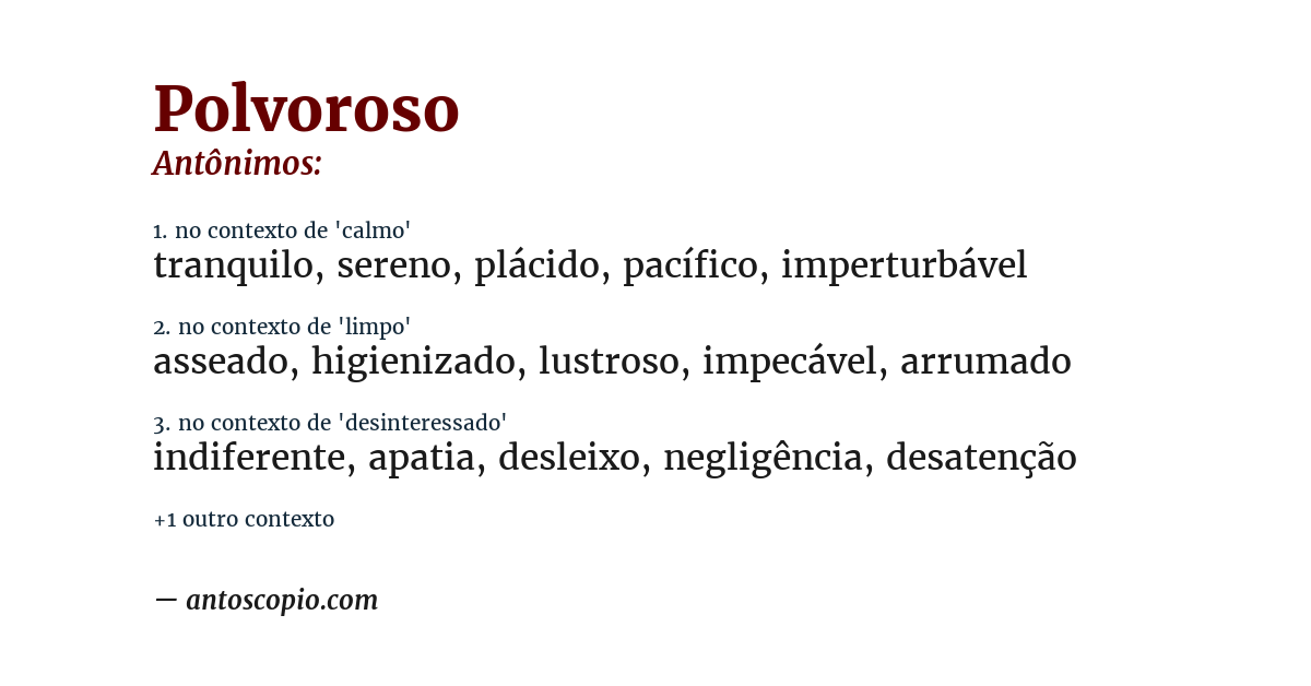 Antônimo de polvoroso