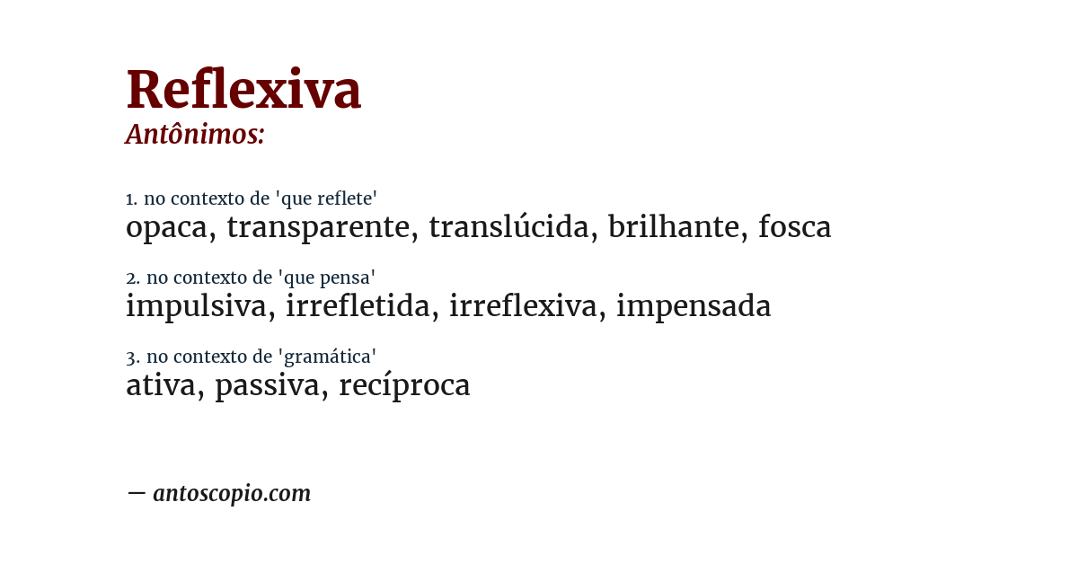 Antônimo de reflexiva