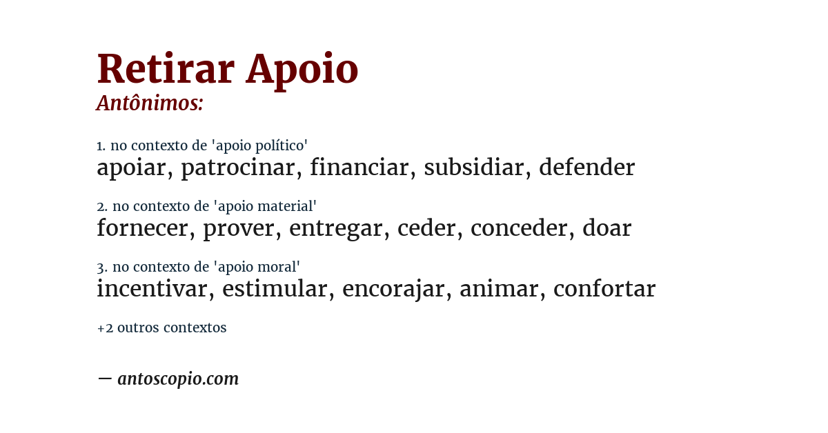 Antônimo de retirar apoio