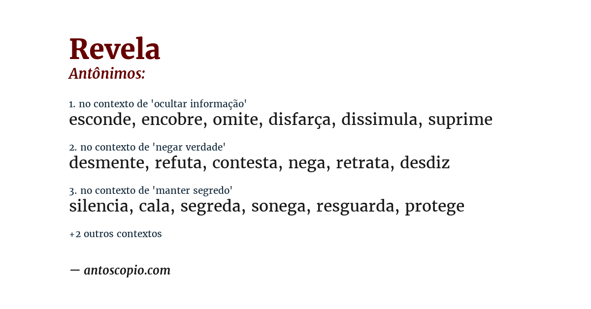 Antônimo de revela