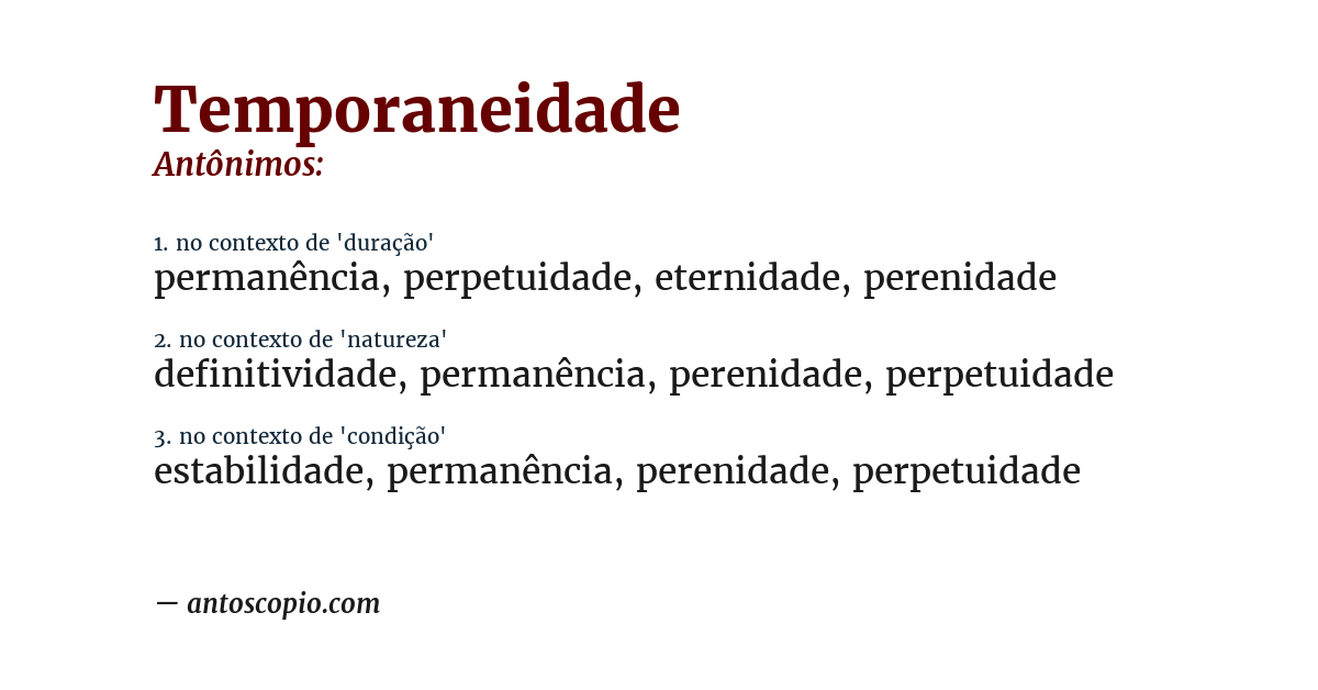 Antônimo de temporaneidade