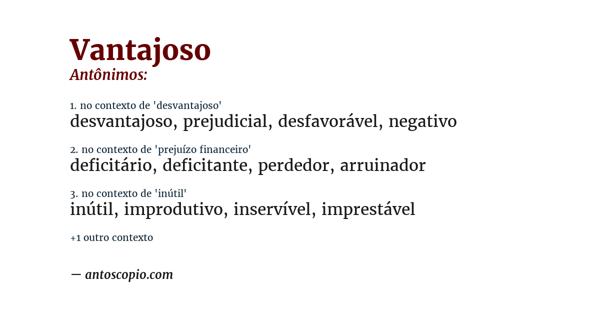 Antônimo de vantajoso