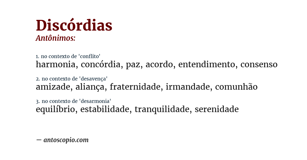 Antônimo de discórdias