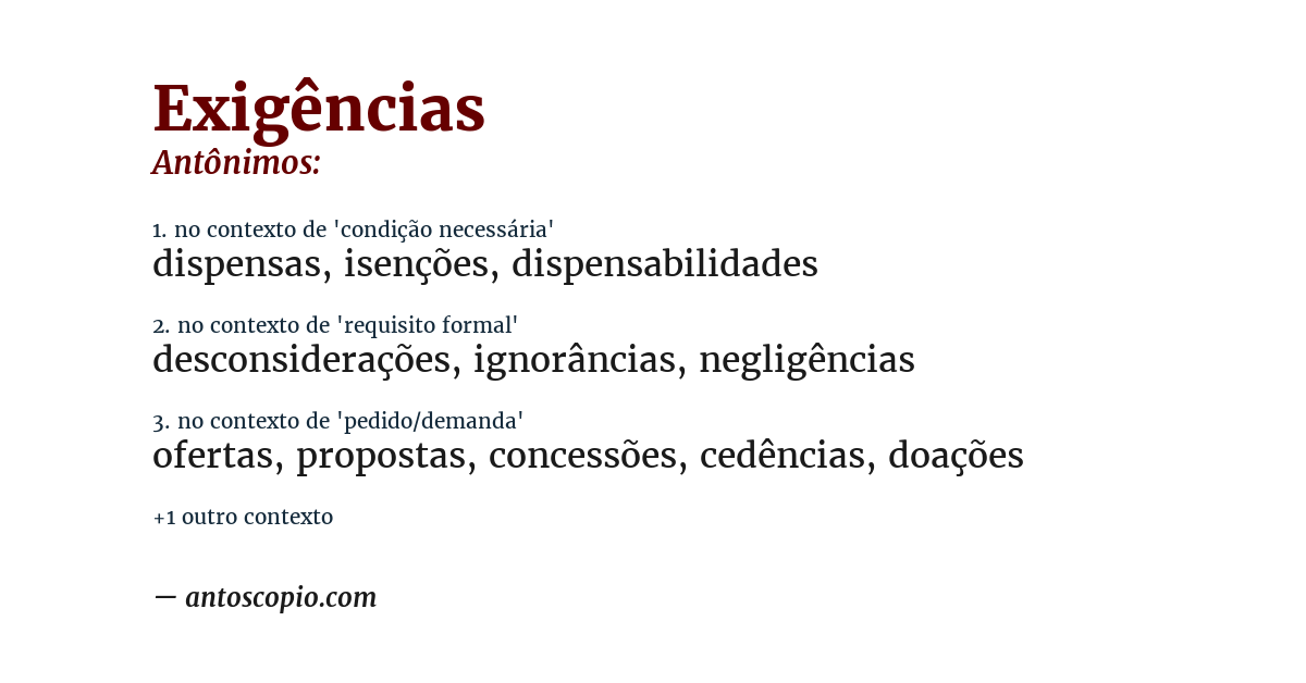 Antônimo de exigências